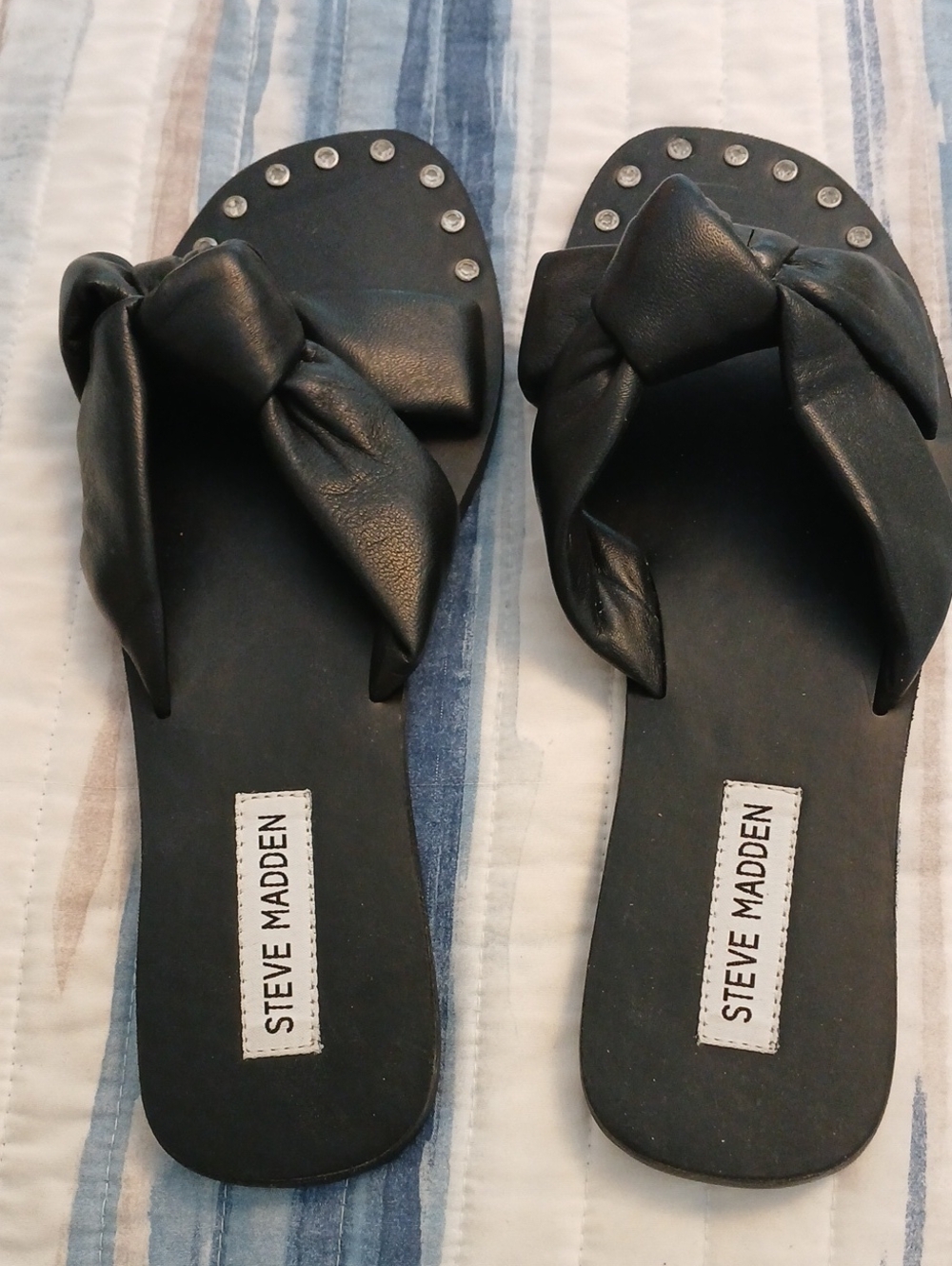 Steve Madden Black Knot Slide Sandals with Silver Studs